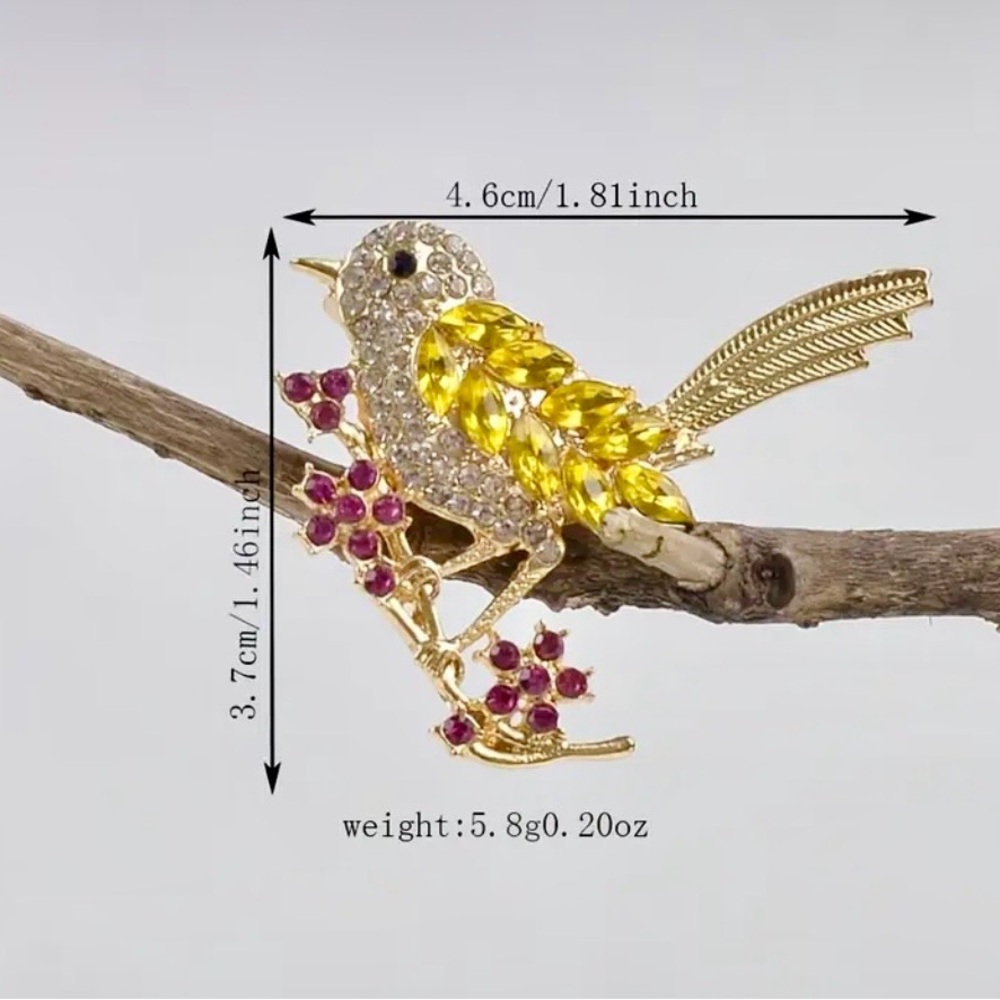 Vintage-Style Cubic Zirconia Magpie Bird on a Branch Brooch Pin. NWOT - Picture 5 of 6